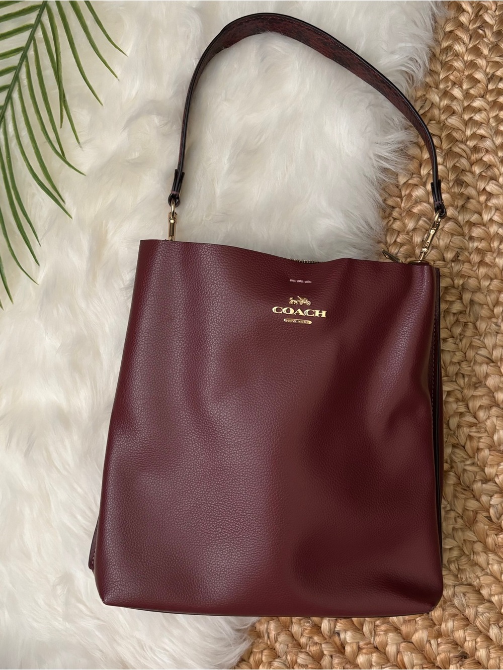 Coach Burgundy Leather Top-Handle Mollie Bucket Bag